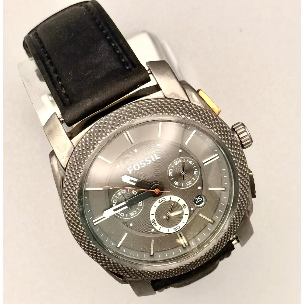 Fossil‎ FS4777 Oversized 45mm Gunmetal Watch New Crystal Leather Band